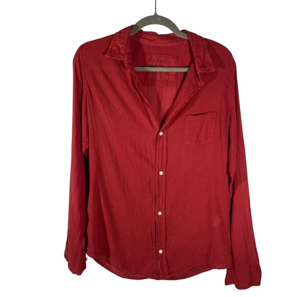 Frank & Eileen Womens Red Long Sleeve Button-Up Shirt Large 100% Cotton - Picture 1 of 10